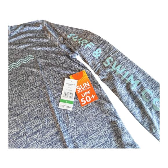 NEW Surf & SWIM TEE Long Sleeve LG Men's Women's Blue Gray Soft T Shirt UPF 50+ - Picture 5 of 6